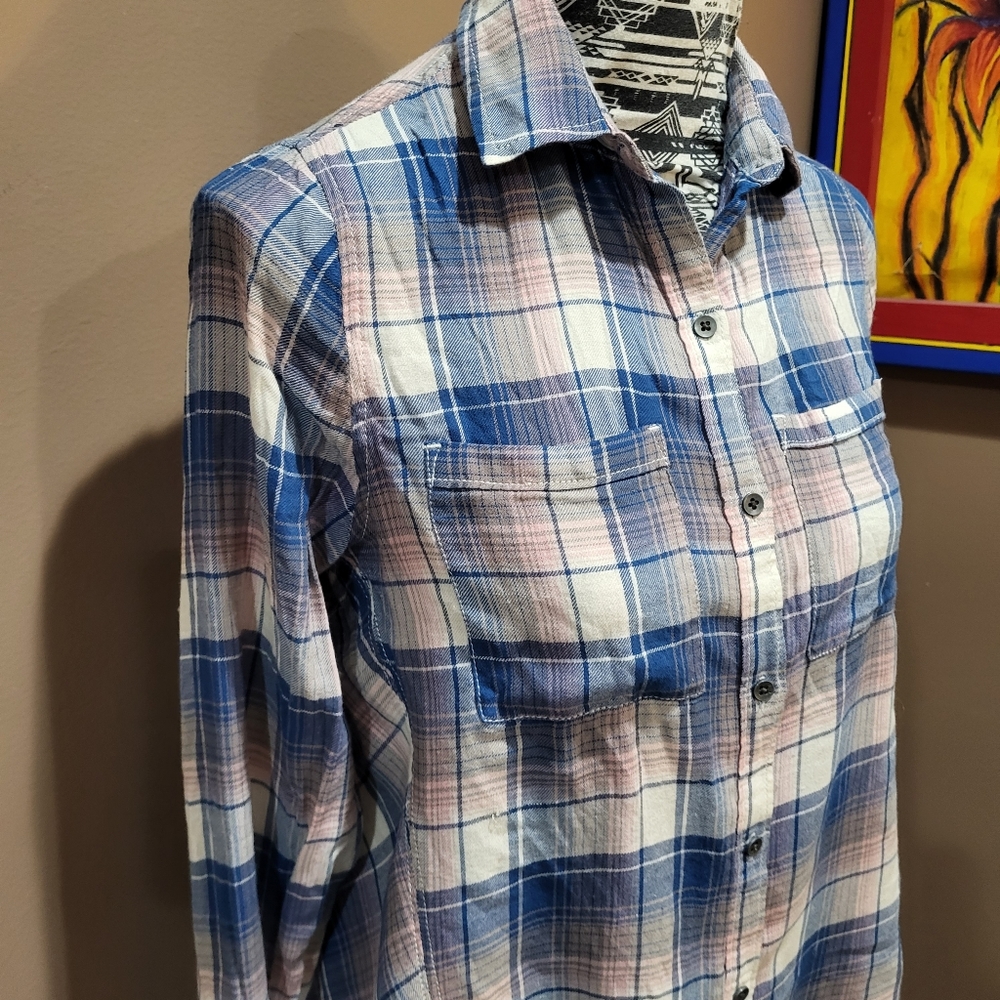 *3/$30 Sale* MELROSE and MARKET Oversized Plaid Button Down Flannel Swing Shirt - Picture 2 of 7
